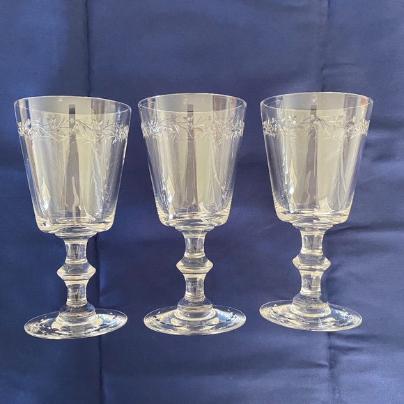 Set of 3 Hawkes Cut Crystal Patricia Water Goblet Wine Glasses - Picture 2 of 7